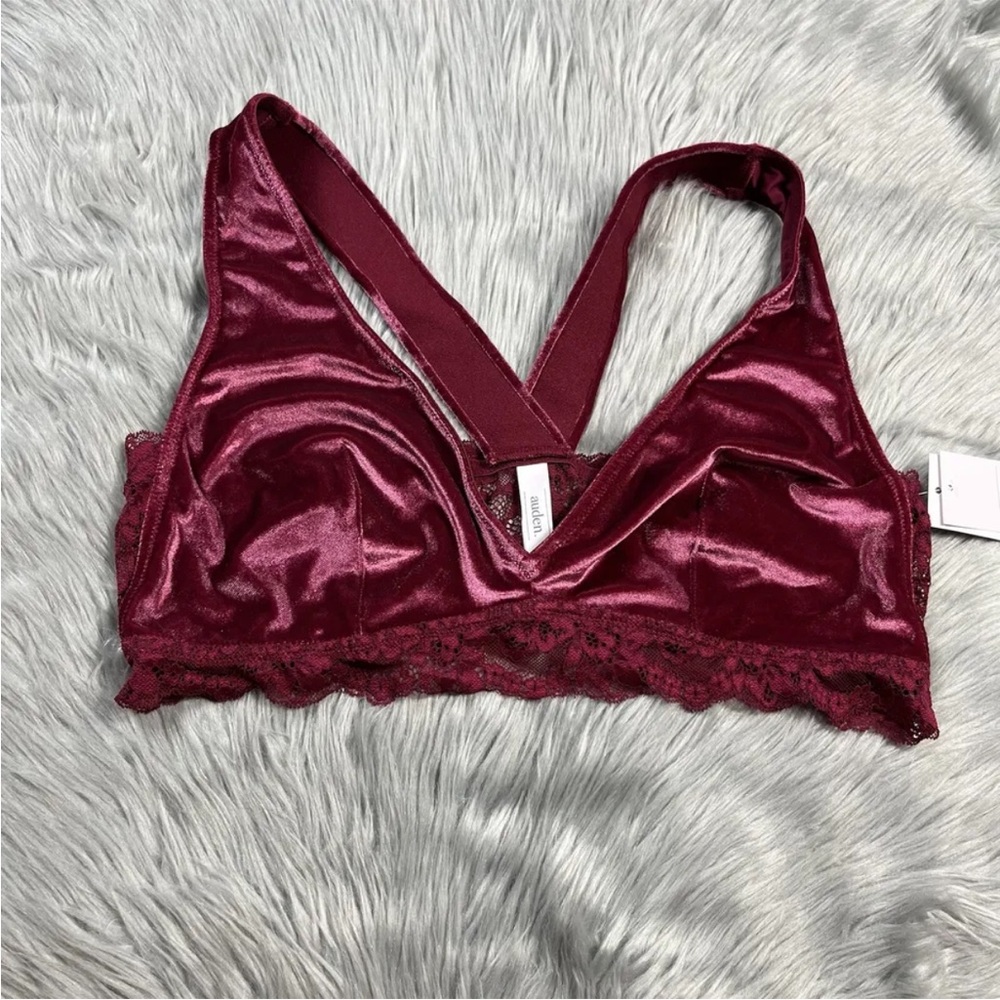 Auden Target Wireless Unlined Velvet Lace Bralette Berry Red XXL